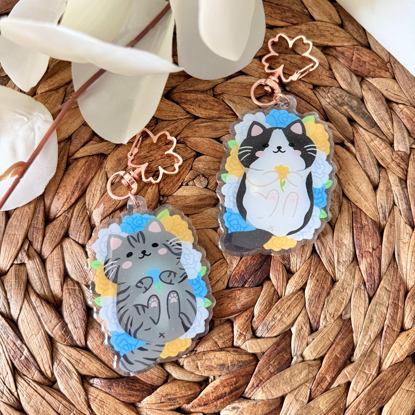 Floral Kitty Keychains
