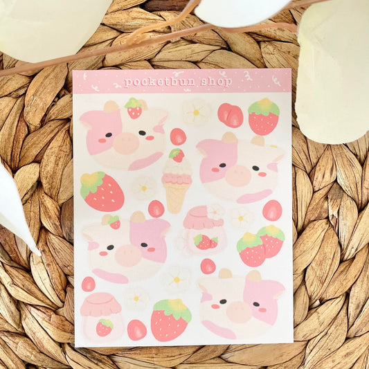 Strawberry Cow Sticker Sheet