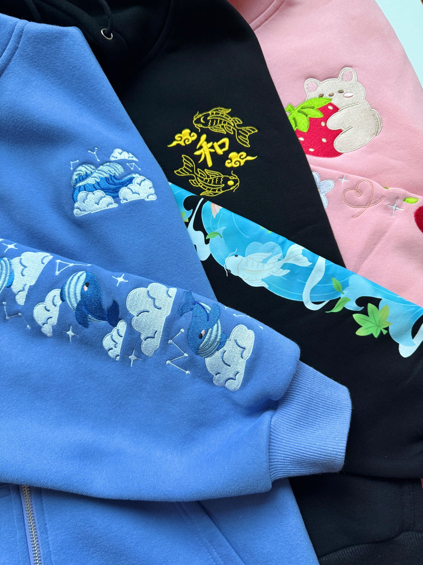 Oversized Embroidered Zip-Up Hoodies