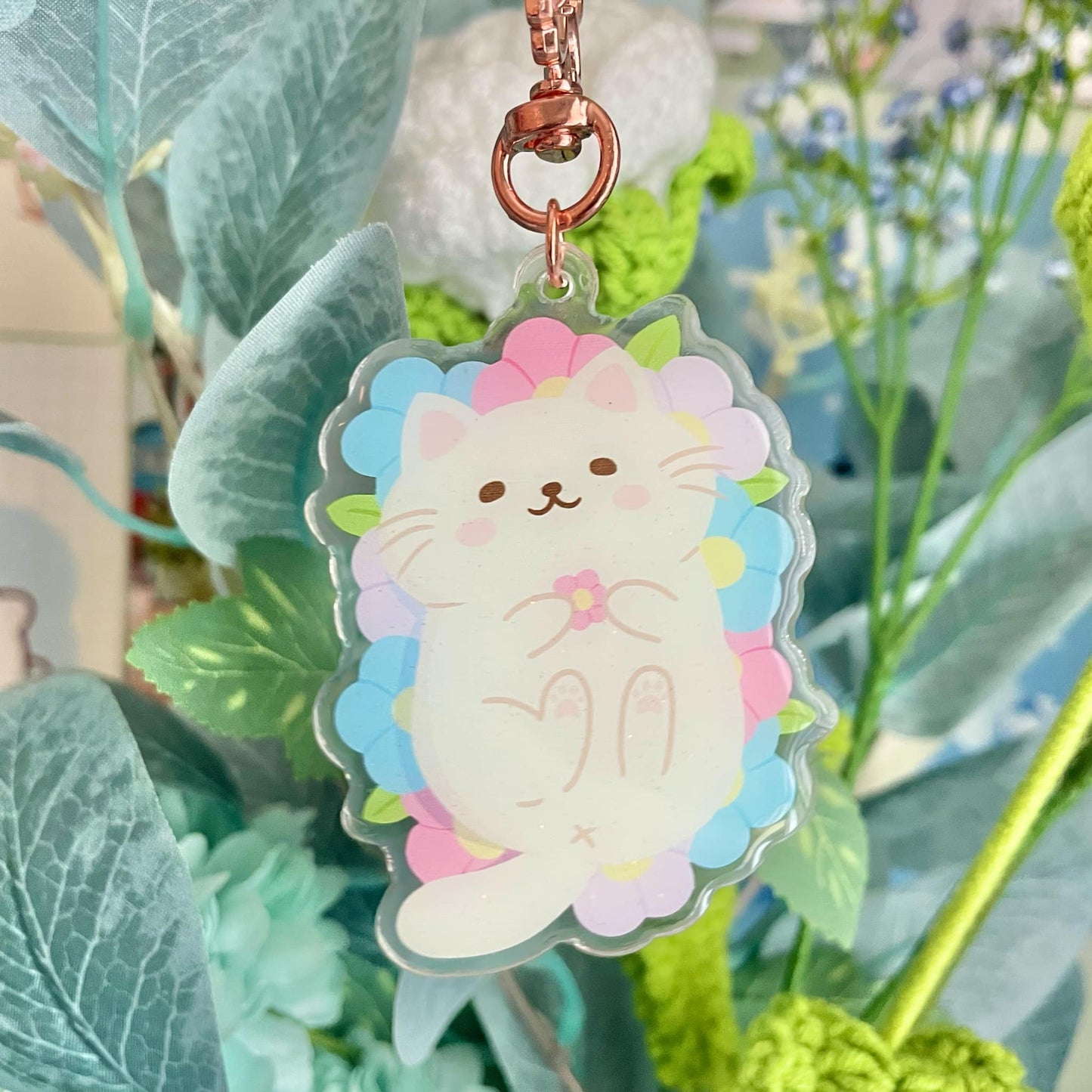 Floral Kitty Keychains