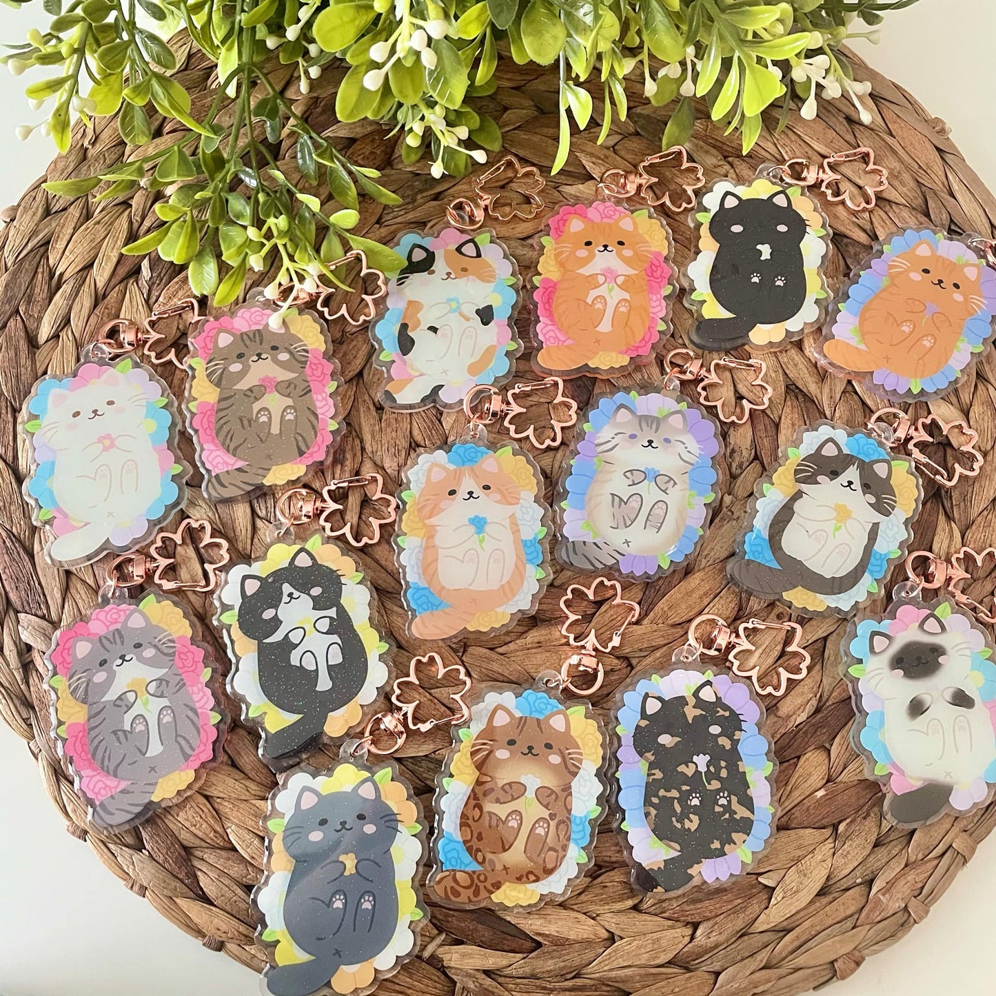 Floral Kitty Keychains